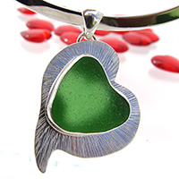 green sea glass heart necklace