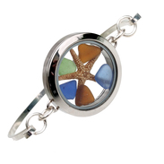 Color Clock - Blue, Green and Amber Sea Glass Beach Bangle Locket Bracelet