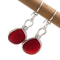 Cherry Red Sea Glass Earrings.
